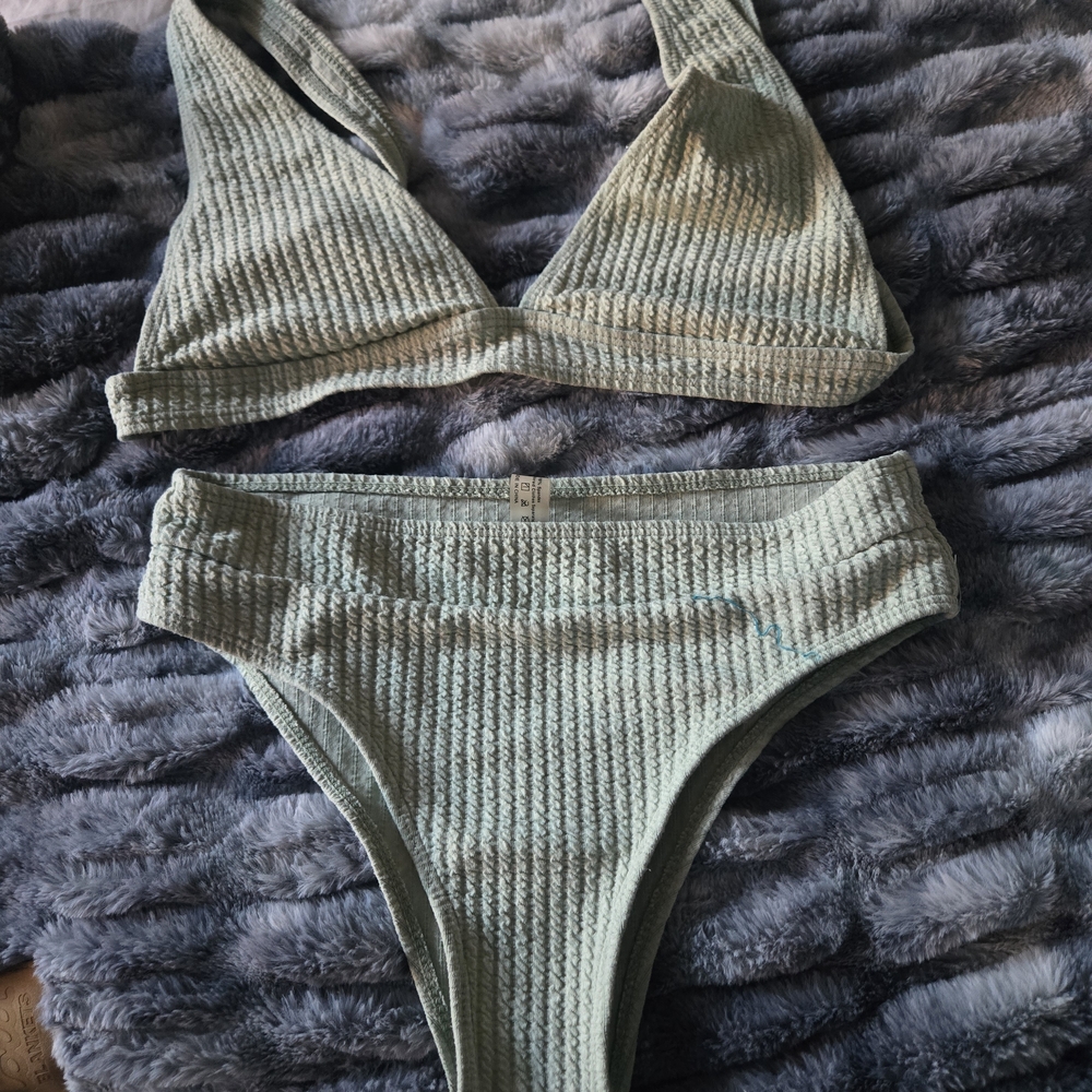 Green Textured Bikini Set